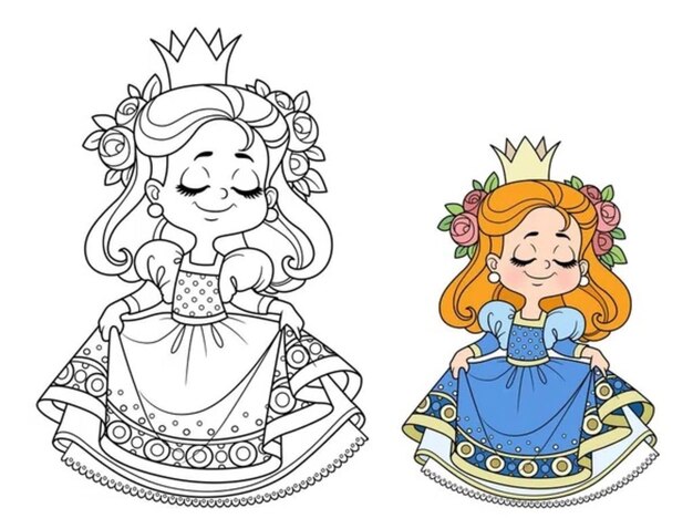 Princess wearing blue dress for coloring book