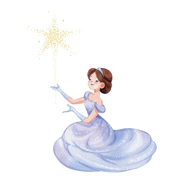 Princess winter fantasy watercolor decoration vector illustration