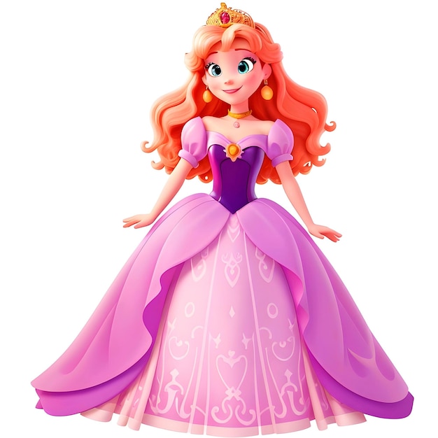 Princess with orange hair a purple dress and beautiful eyes