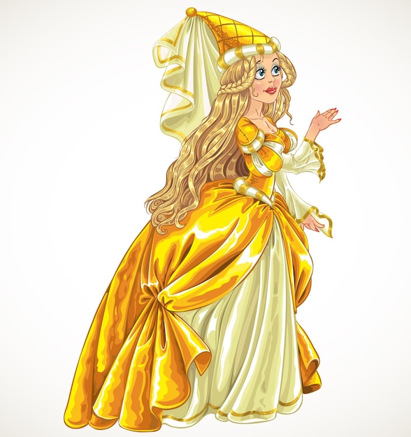 Princess in yellow dress say Yes and give her hand