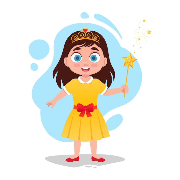 Princess in a yellow dress with a magic wand vector illustration