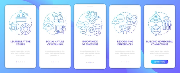 Principles and laws of learning blue gradient onboarding mobile app screen