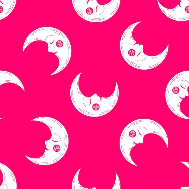 Prink seamless pattern with white moon