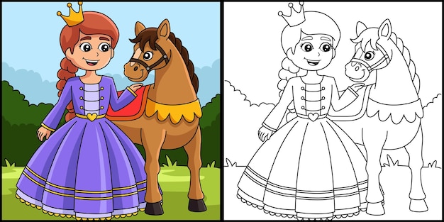 Prinses En Paard Kleurplaat Illustratie