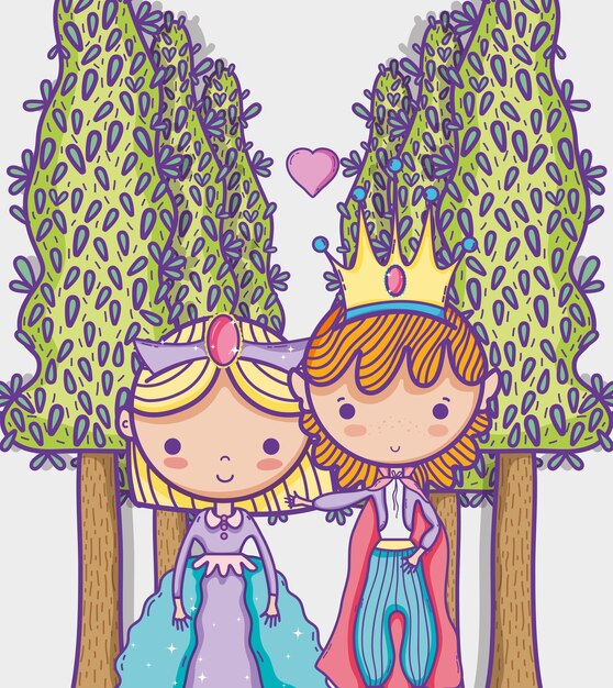 Prinses en prinses schattige hand tekening cartoon