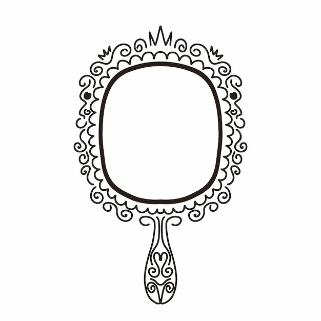 Vector prinses kroon spiegel frame hand getrokken doodle handvat spiegel met kroon baby prinses versieren