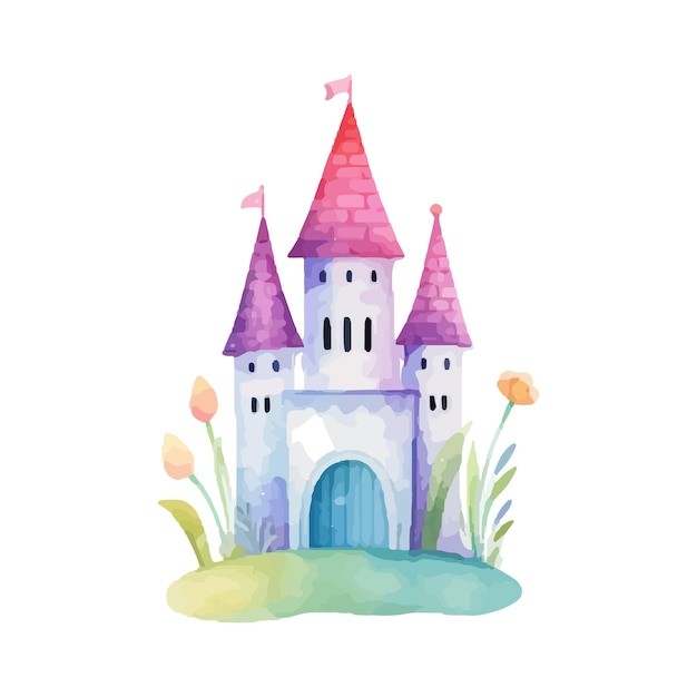 Prinses magisch kasteel Cartoon kasteel Clipart Kinderen illustratie Kasteel met bloemen illustraties