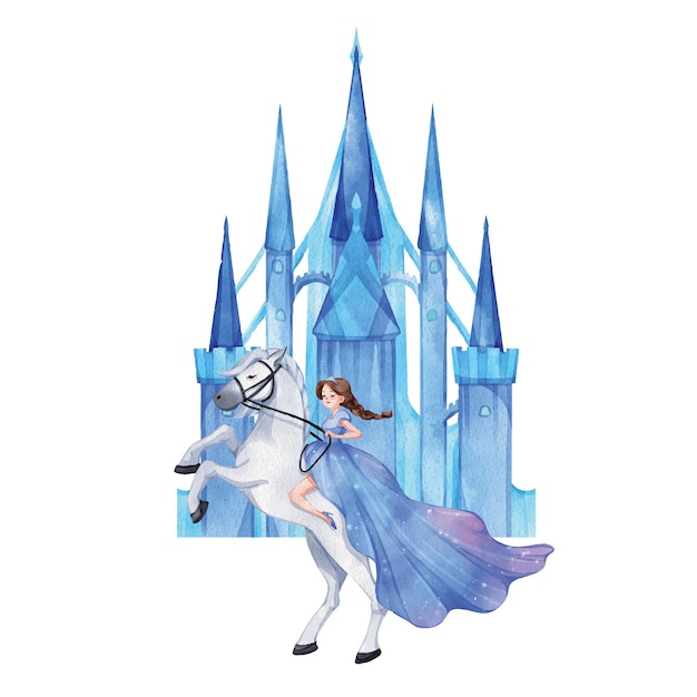 Prinses winter fantasie aquarel decoratie vectorillustratie