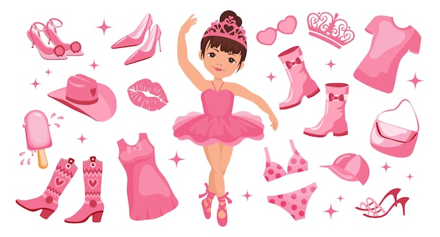 Prinsessen- en garderobekledingset voor kleine prinses Roze modeaccessoires en kleding