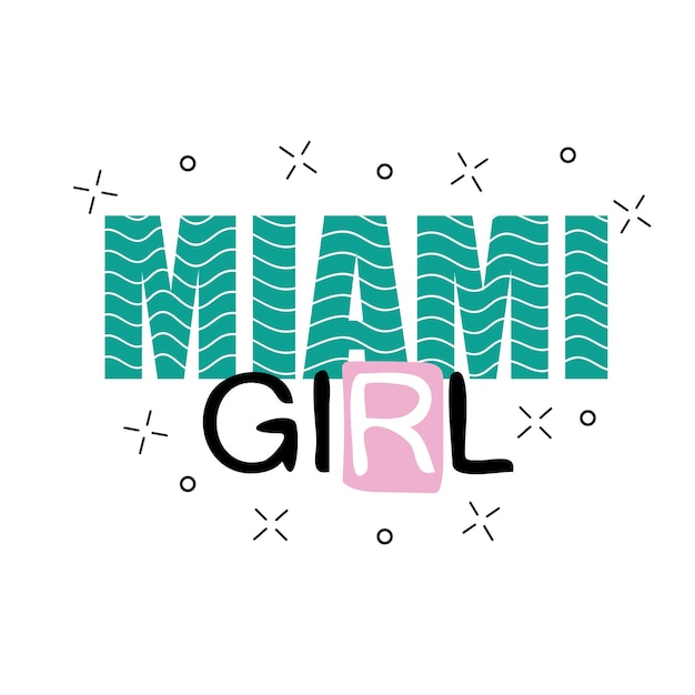 Print achtergrond en slogan. Voor t-shirt of ander gebruik, in vector. Miami meisje tekst.