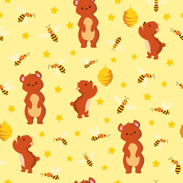 Vector print bee bear pattern