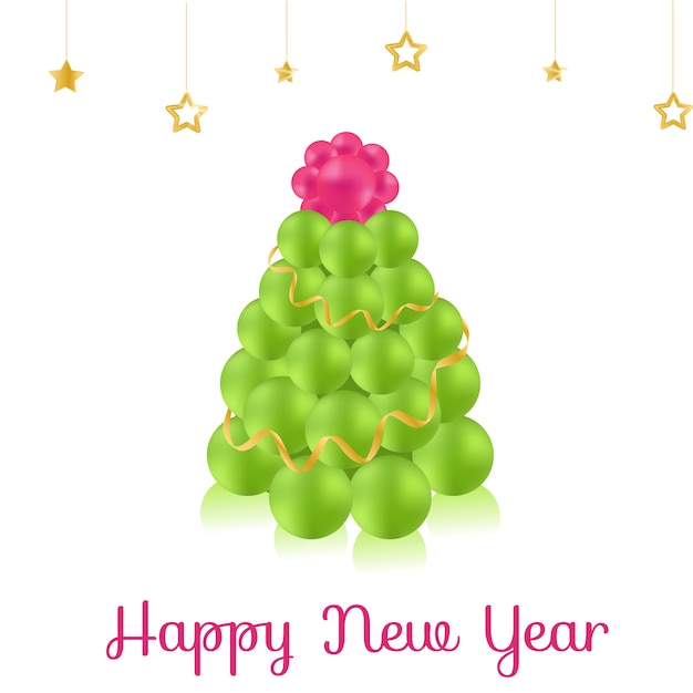 ベクトル 新しい年のベクトルイラストのボールのプリントクリスマスツリー