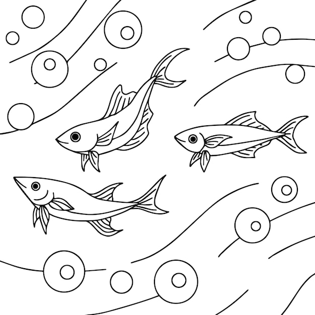 Print design aqua fish outline coloring page for kid