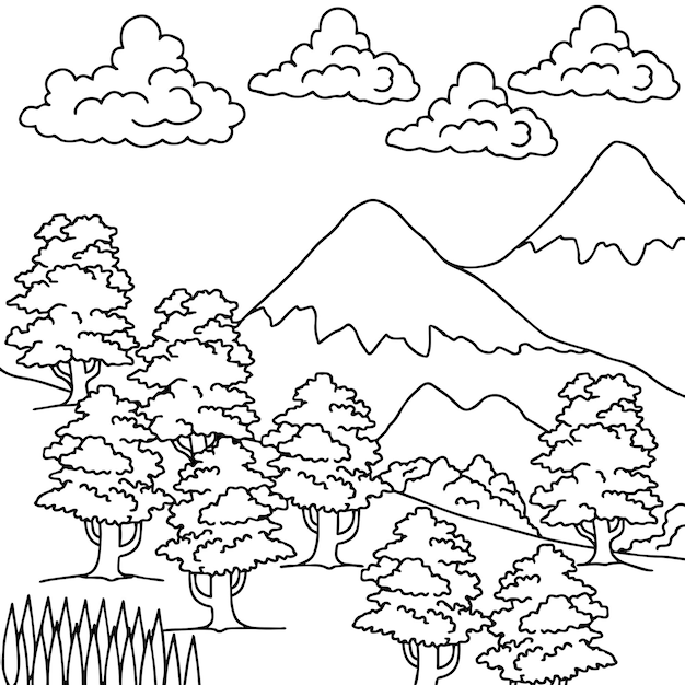 Print Design Nature Landscape Outline Coloring Page