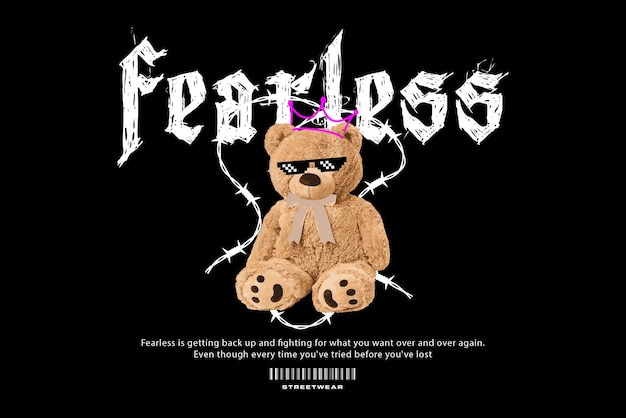 print design with teddy bear illustration in graffiti street art style for streetwear