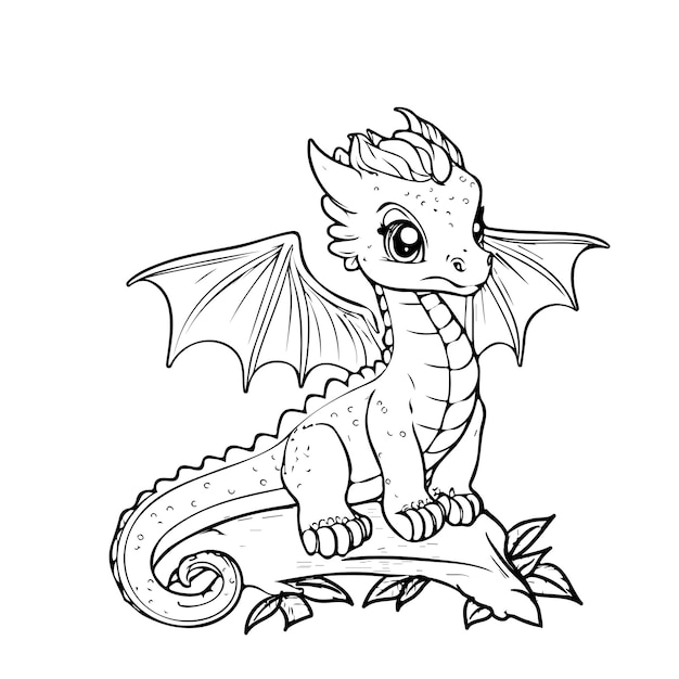 Print education art character animal cute dragon outline black and white coloring page