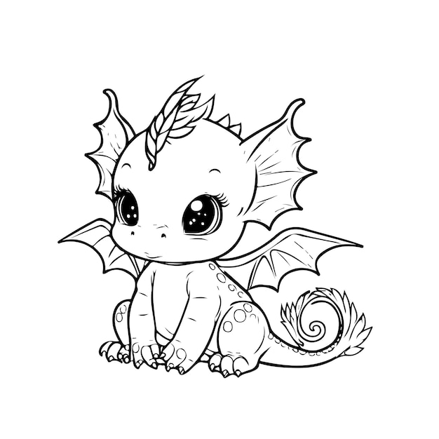 Print education art character animal cute dragon outline black and white coloring page