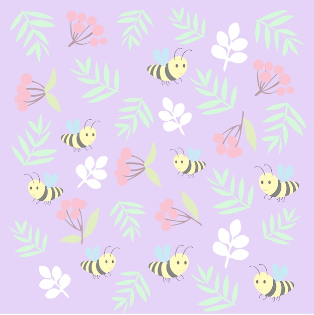 Vector print flower bee pattern