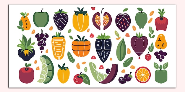 a print of fruit and vegetables by person