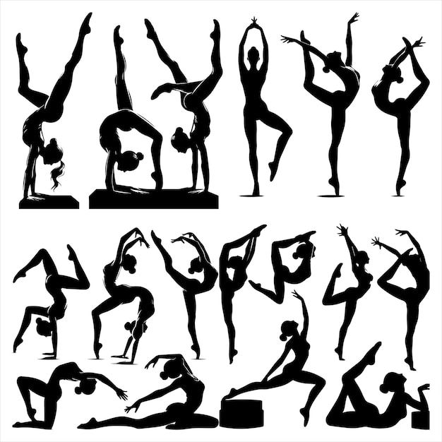 Vector print gymnastics woman workout pilates sport woman silhouette vector eps in white backgroundgymnasti