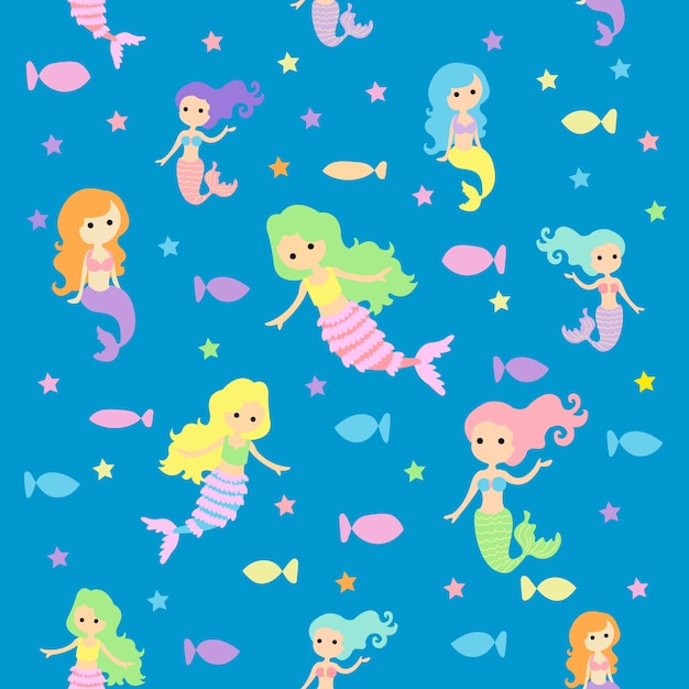 Print mermaid seamless pattern