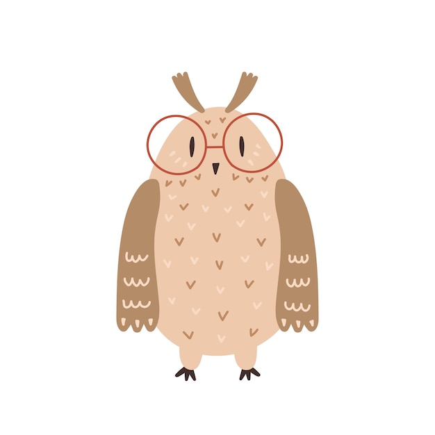 Print poster card of cute owl with glasses isolated on white background vector illustration