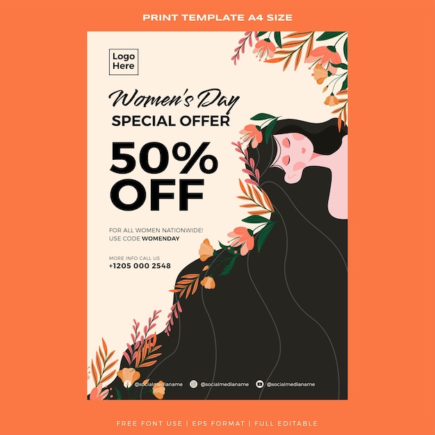 Vector print poster template promotion for womens day premium vector