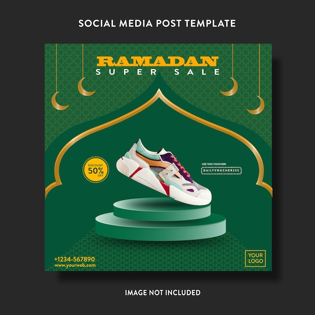 Распечатать флаер шаблона поста в социальных сетях на ярмарке рамадана