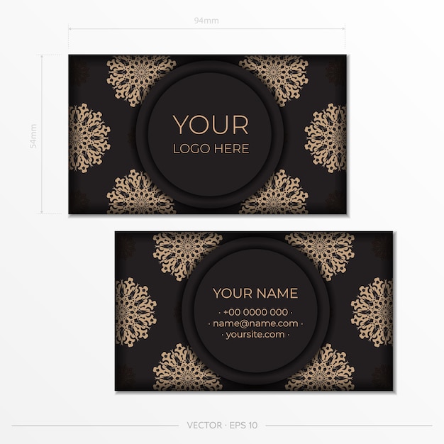 Print-ready black business card design with luxurious patterns. template for presentable business card with vintage ornament.