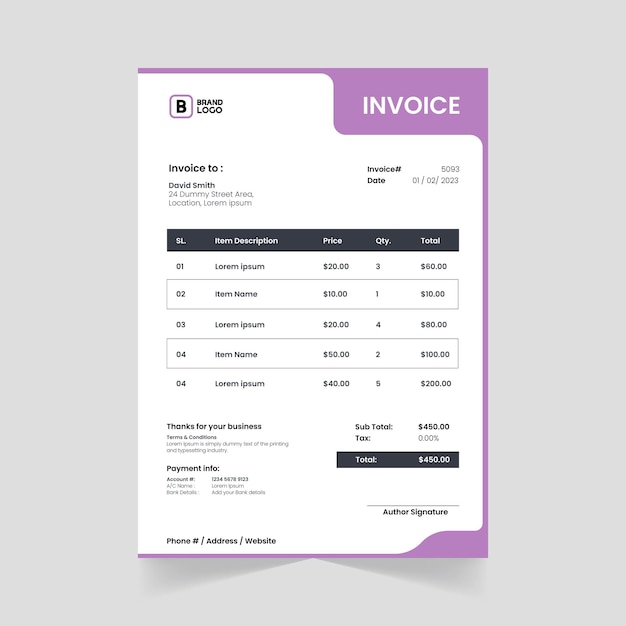 Print Ready Editable Invoice Template for Corporate Businesses