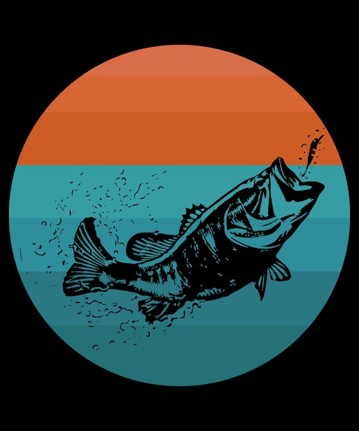 Vector print ready retro vintage custom fishing tshirt design with black background