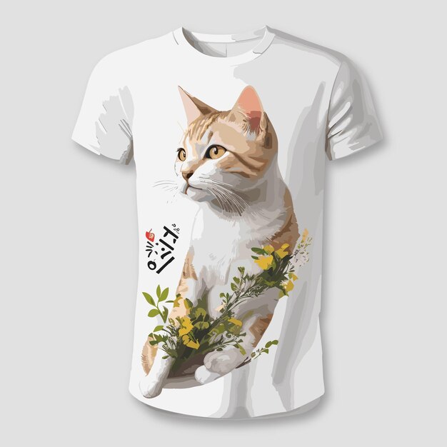 print ready vector white tshirt with white cat make art illustration design 1