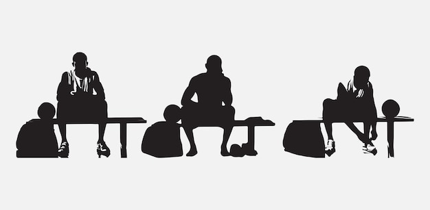 Vector print spectacular silhouettes basketball players perched on the bench