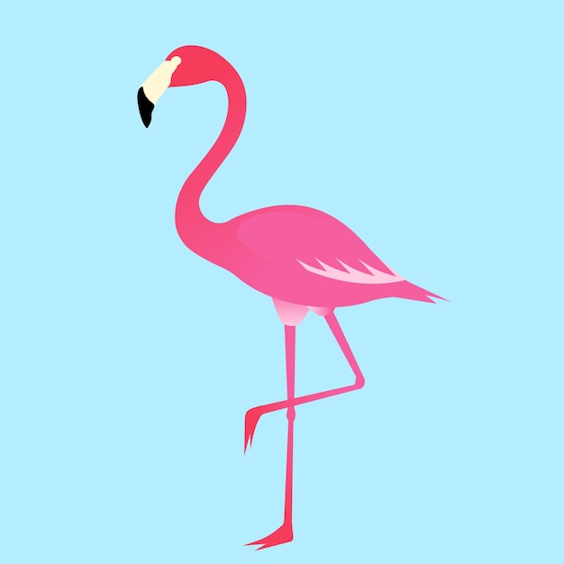 Print with a minimalistic bright pink flamingo standing on one leg