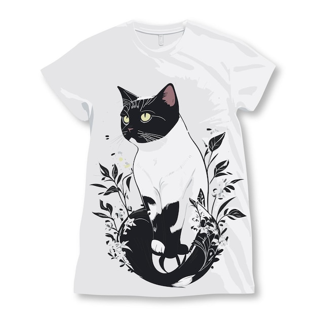 print zwarte kat klaar vector witte t-shirt illustratie 2