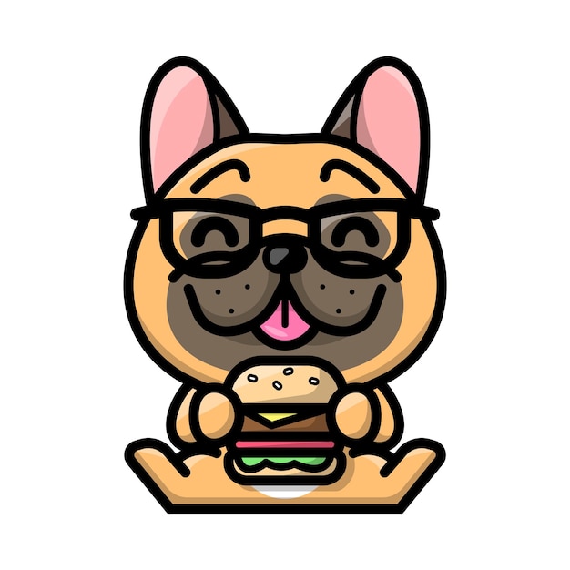 Printa cute french bulldog is holding a burger cartoon illustration