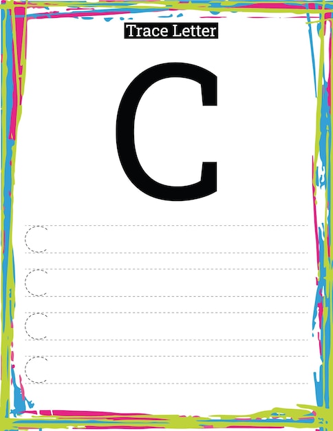 어린이를 위한 문자 C가 포함된 인쇄 가능한 알파벳 문자 추적 워크시트