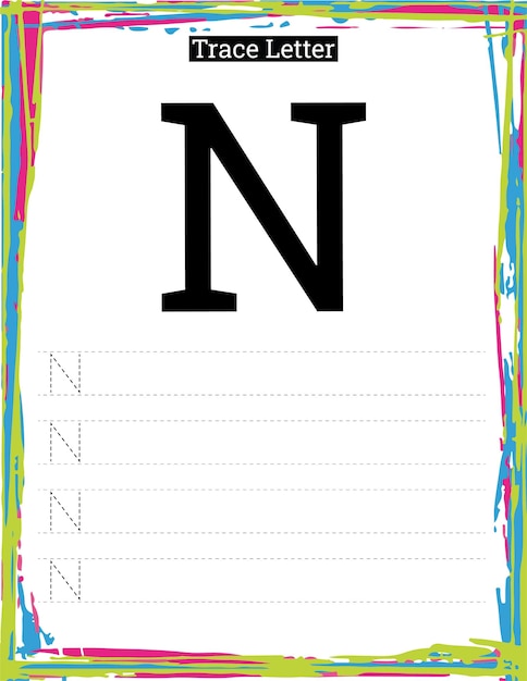 Vector printable alphabet  letter tracing worksheet with letter n for kids