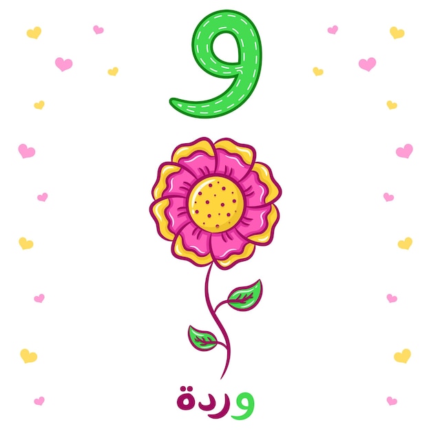 Printable Arabic letter alphabet flashcard sheet learning the Arabic letter with a flower