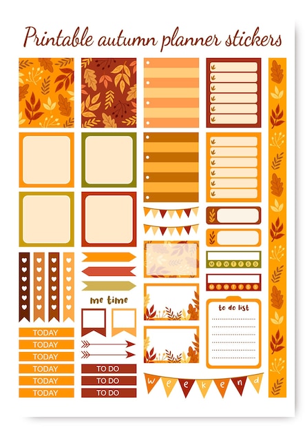 Vector printable autumn planner stickers