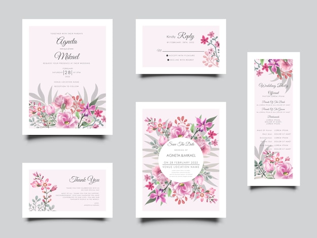 Vector printable beautiful flower and leaves wedding invitation template