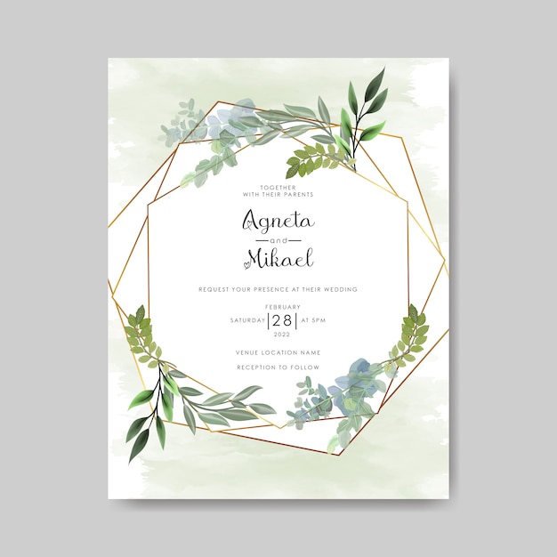 Printable beautiful flower and leaves wedding invitation template