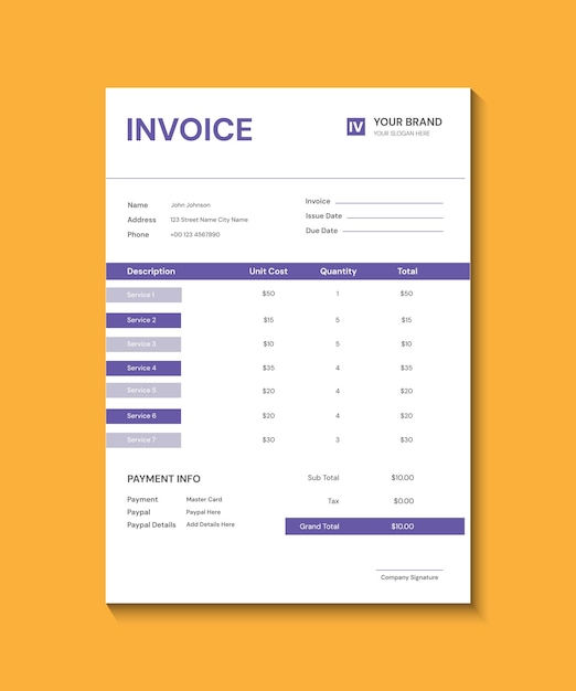 Printable Business Invoice Design Template CMYK