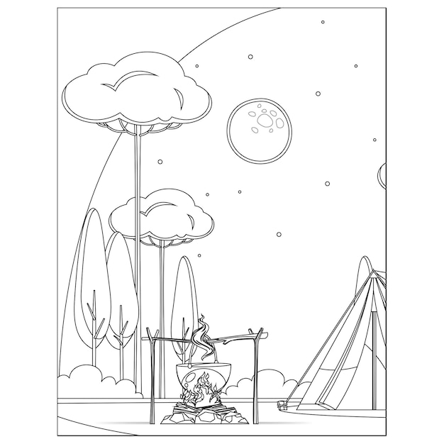 Vector printable camping coloring pages for kids