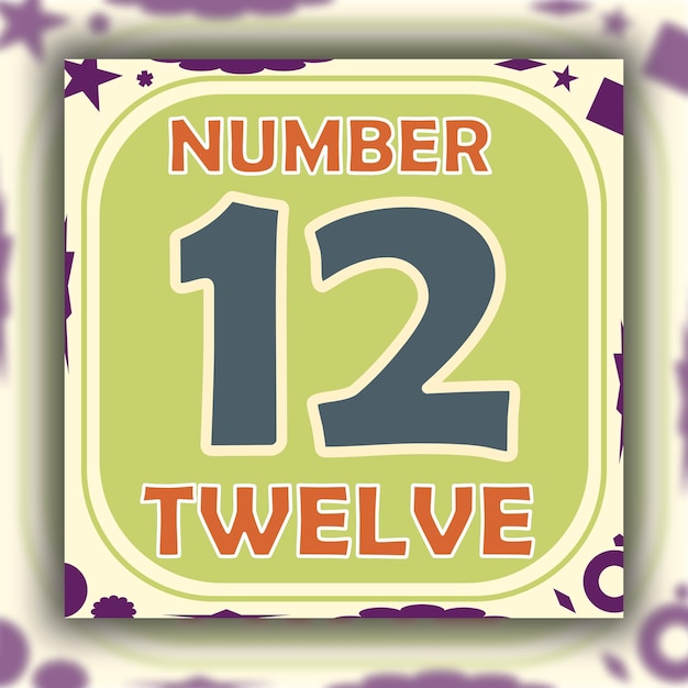 Vettore flashcard di apprendimento con numeri colorati stampabili per bambini di 3-4 anni 12 dodici