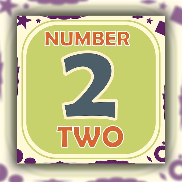 Printable colorful number learning flashcard for 3-4-year-old kids 2 two