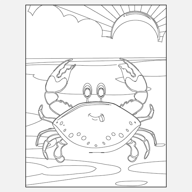 Printable Crab Ocean Animals Coloring Pages for Kids