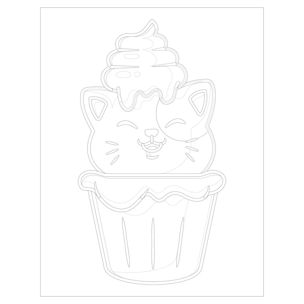 Vector printable cupcake coloring pages for kids