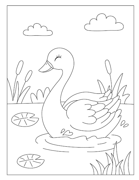 Vector printable cute swan coloring pages and vector for kids