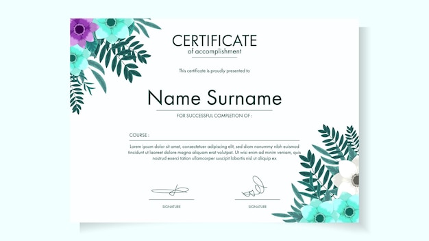 printable editable floral certificate template with cute blooming flowers